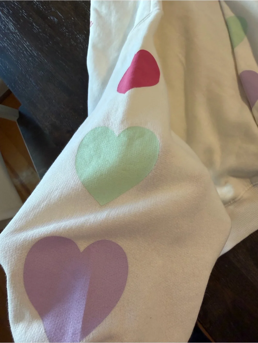 Old Navy White Sweatshirt with Pink, Mint & Lavender Hearts